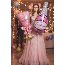 Pembe Happy Birthday Folyo Kadeh Ve Folyo Şampanya Doğum Günü Kutlama Süs