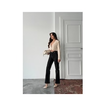 Blue Marlın Yüksek Bel Tam Kalıp Paça Kesik Boru Paça Jeans Siyah