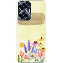 Realme C55 Uyumlu Sulu Boya Dokulu Vazoda Çiçek Desenli Baskılı Silikon Kılıf Renkli