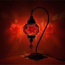 El Yapımı Dekoratif Ev Hediyesi Mozaik Lamba Abajur Kırmızı