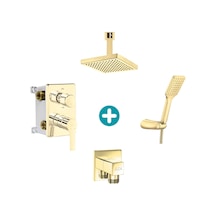 Eca Luna Ankastre 2 Yollu Gömme Banyo Bataryası Altın Renkli Duş Seti Tüm Parçalar Dahil Tavandan Altın