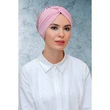 Hürrem Bone Pudra Pratik Hazır Geçmeli Tesettür Bone Sandy Kumaş Pullu Büzgül Pudra