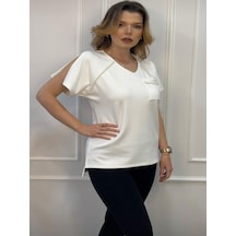 Mirve Butik İnci Ve Kol Yırtmaç Detaylı Sandy Bluz BEYAZ