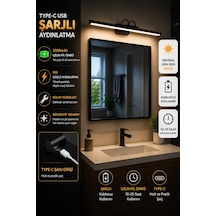 Flüt Aplik / 45cm / Şarjlı Led Aplik / Type-c Usb Kablosuz Duvar Lambası 8w Gün Işığı 3000k Siyah Kasa