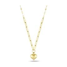 Debora Jewelry 14 Ayar Altın Pullu Ataç Çift Zincir Kalp Kolye