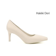 Gönderi R Bej Sivri Burun İnce Topuklu Hakiki Deri Stiletto Bej