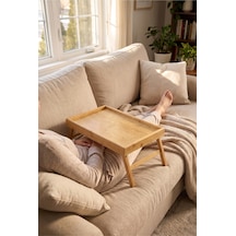 Bambu Ayaklı Keyif Sehpası 40x30x19 Cm Katlanabilir Kahvaltı Sehpası, Yatak Sehpası, Laptop Masası, Sunum Tepsisi, Dekoratif Servis Sehpası Bej Bej
