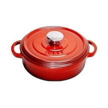 Aroma Kapak Kırmızı Yuvarlak Sığ Döküm Tencere 24 Cm 12v