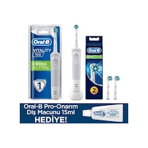 Oral-B D100 Vitality Cross Action Beyaz Sarjlı Diş Fırçası + Cross Action Yedek Başlık 2'li + Diş Macunu 15 ML