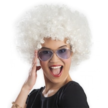 Beyaz Renk Kıvırcık Afro Bonus Peruk 5680 "