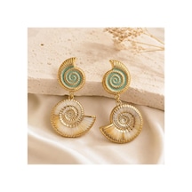 Gold Deniz Kabuğu Formlu Mint Detaylı Kadın Küpe Krem - 886705988 Krem - 886705988 Krem