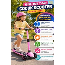 Pembe Speedx Wx-817 Rgb Işıklı Müzikli Çocuk Scooter Ayarlanabilir Alüminyum T-bar Tekerlekli Frenli