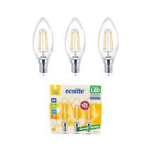Ecolite 4w Led Filament Mum Ampul, E14 Duy, 2700k Sarı Işık, 470 Lümen, Şeffaf Cam, Akkor Görün Standart