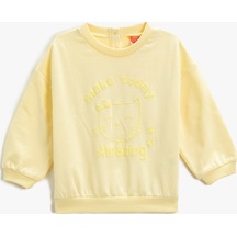 Koton Kedi Baskılı Sweatshirt Şardonlu Arkası Çıtçıt Kapamalı Bisiklet Yaka Sarı 3smg10035ak 3SMG10035AK151 Sarı