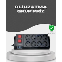 Hubrendy Tekno Akım Korumalı 8 Li Priz 3 Usb Li Uzatma Kablosu Isıya Dayanıklı 2 Metre