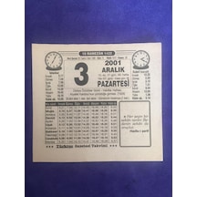 3 Aralık 2001 Takvim Yaprağı - Nostalji Koleksiyonluk Takvim Yaprağı B