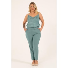Myline Cep Detaylı Kemerli Klasik Pantolon-Mint Mint Yeşili