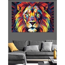 Ahşap Tablo Renkli Aslan Başı Pop Art