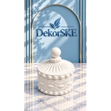 Dekorske - Taş Tozu Kapaklı Dekoratif Kutu - 8x8 Cm - İşlemeli - Çok Amaçlı Takı Ve Aksesuar Kutusu Dekoratif Objeler
