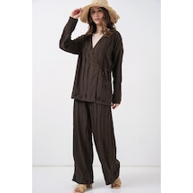Bigdart Kadın Örme Kimono Pantolon İkili Takım 30067 - Kahverengi