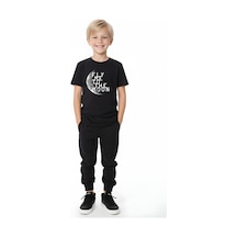 Fyk Kids Erkek Çocuk The Moon Yazı Baskılı Alt-üst Yazlık Takım Siyah