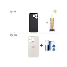 İphone Uyumlu15 Pro Beyaz Titanyum Arka Kapak Arka Cam Batarya Kapağı Lazer Kesim Kapak Pil Kapağı + B-7000 Yapıştırıcı + Tamir Seti Standart