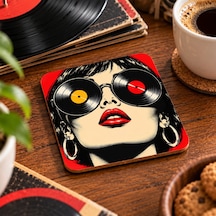 Plakların Divası Temalı Dekoratif Mdf Bardak Altlığı 10x10 Cm Çok Renkli