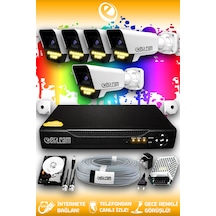 Elitcam 5 Kameralı Süper 5 Dış Kamera Set 100 GB 5 MP 2K Net Renkli Gece Görüşlü Güvenlik Kamerası Sistemi