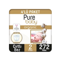 Pure Baby Organik Pamuklu Cırtlı Bez 4'lü Paket 2 Numara Mini 272 Adet 4'lü
