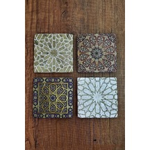 Baskılı Doğal Taş Bardak Altlığı 4'lü Set 10x10x1 Cm Geometrik Desenler - Stone Coasters Çok Renkli