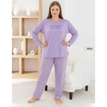 Pijamoni Kadın Milan Büyük Beden Bisiklet Yaka Uzun Kol İnce Pijama Takımı 7666/36 - 1 Adet Lila