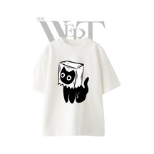 Thewert Kedi Kutu Tasarım Baskılı Ünisex Beyaz Oversize T-shirt
