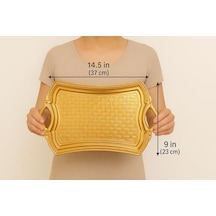 Osmanlı Motifli Dikdörtgen Metal Servis Tepsisi Kulplu 2 Kişilik Sunum Tepsisi, 37 X 23 Cm, 373 G, Gold Ve Gümüş Renk Seçeneği Altın Sarısı Açık Bej