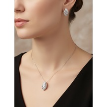 Gümüş Zirkon Baget Taşlı Sıralı Tasarım Trend Kolye Küpe Set