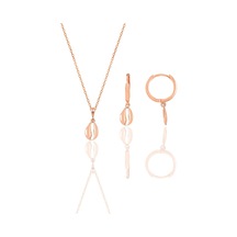 Gümüş Rose Deniz Kabuğu Modeli Minimal Kolye Ve Küpe Seti Barcode Pembe Altın