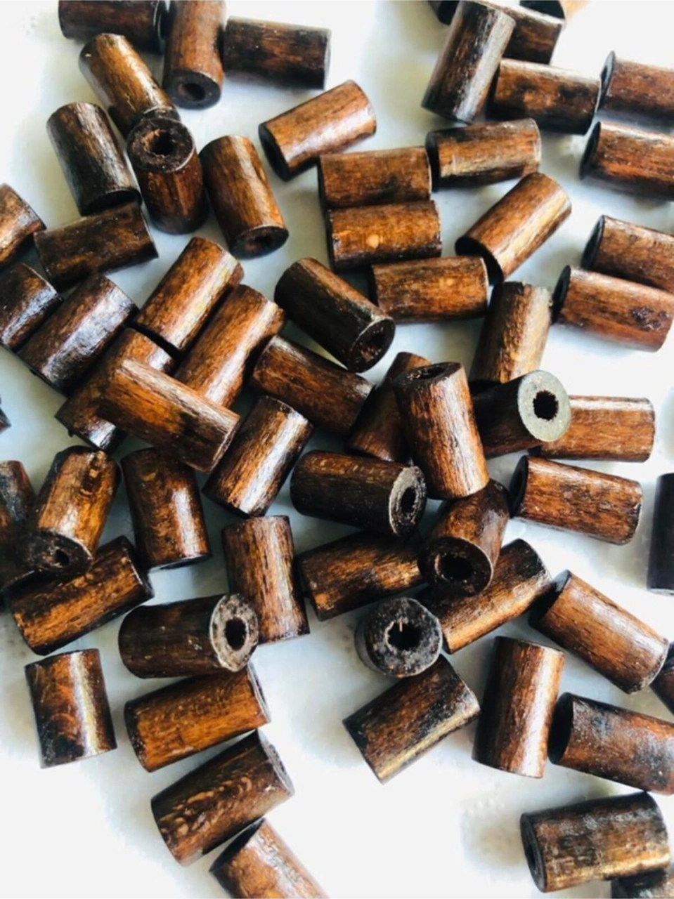 15mm Kahverengi Ahşap Kesme Boru Boncuk - 50 Adet -