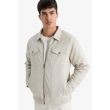 Defacto Slim Fit Dar Kesim Gömlek Yaka Fermuarlı İç Cepli Süet Mevsimlik Baharlık Ceket Mont A3254ax25aubg766 Bej