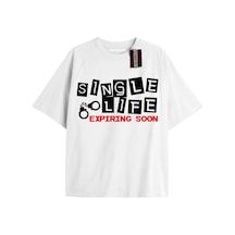 Tarzsokak Sıngle Lıfe Unisex Oversize Yazılı Tshirt Beyaz