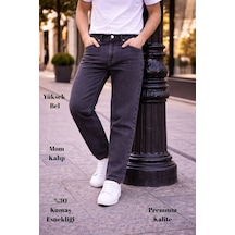 Cedy Denim Dar Paça Erkek Yüksek Bel Kot Pantolon - Salaş Mom Jean C333 Antrasit