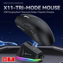 Cordial Attack Shark X11 Siyah Hafif Kablosuz Rgb Oyun Faresi 22k Paw3311 Sensör 5 Programlanabilir Tuş Tri Mod Bt Usb C -
