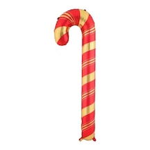 Baston Şeker Retro Kırmızı Gold Folyo Balon 73x36 Cm Çok Renkli