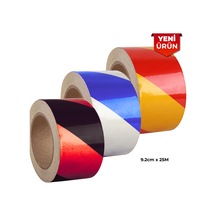 Reflektif Fosforlu Çapraz Şerit Bant, Çift Renk Reflekte İkaz Bandı 9.2cm X 25m - Sarı Kırmızı 6107