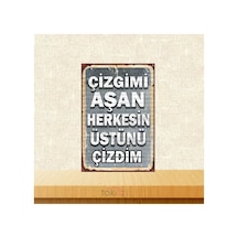 Çizgimi Aşan Herkesin Üstünü Çizdim 20x30 Cm Retro Ahşap Poster Çok Renkli - 743297308 Çok Renkli
