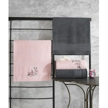 Cotton Box Colorful 4 Parça Hamam Havlu Seti-Antrasit Pembe Antrasit