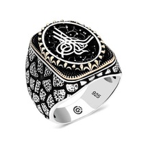 Gümüş Tuğra Oval Erkek Yüzük - 555892333