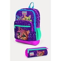 Coral High Kids Mor Pembe Kedi Desenli 2'li Okul Çanta Seti - Kız Çocuk