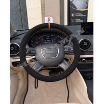 Audi A4 B8 Dikme Direksiyon Kılıfı Full Alcantara Süet Taba Yüzük Ve Taba Dikiş 2012-2015 Siyah