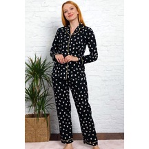 Alimer Kadın Siyah Çiçek Desen Likralı Pijama Takımı Edy2599ukl-s Siyah