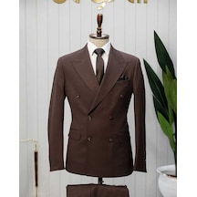 Bys Beystil Sivri Yaka Kahverengi Kruvaze Takım Elbise - Slim Fit