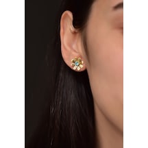 Papatya Silver 925 Ayar Gümüş Gold Kaplama Mavi Zirkon Taşlı Gönül Çelen Çiçeği Küpe
